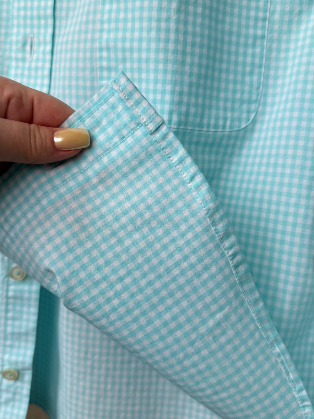 Reloved Upcycled Ruffle Collar Button Down Shirt Vineyard Vines Aqua Gingham - Picture 6 of 11